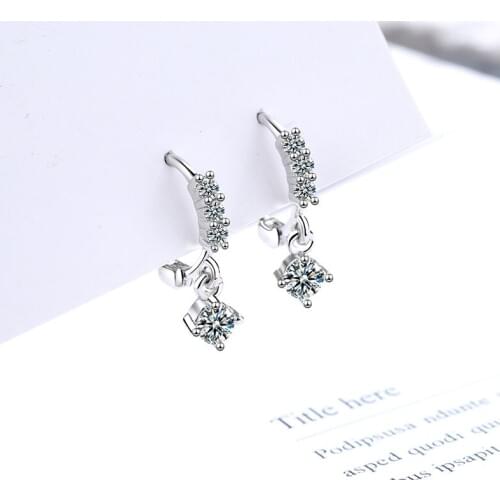 Foxanry Prevent Allergy 925 Sterling Silver Stud Earring Charm Women Trendy Elegant Sparkling Zircon Birthday Party Jewelry Gift