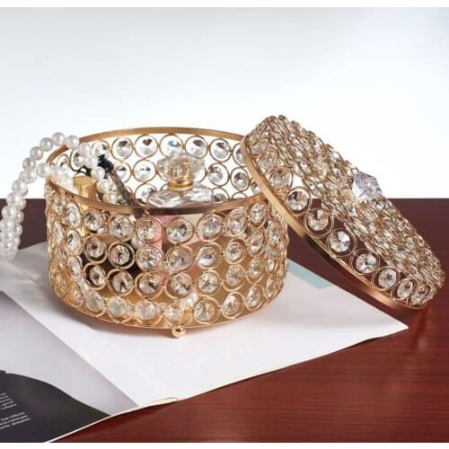 Crystal Retro Jewelry Storage Box w/ Lid Necklace Earrings Cosmetics Case