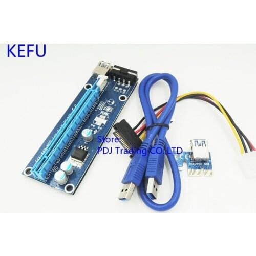 50pcs/lot KEFU PCI-E Express 1X to 16X USB 3.0 Riser Card with USB 3.0 Extender Cable Power Supply SATA Cable