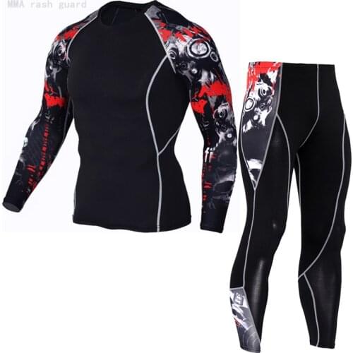 2-pc set Men Compression Sportswear suits Fitness Winter base layer thermal underwear Quick dry Warm Sweat Suit Jogging suit
