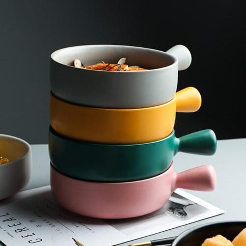 Nordic Ceramic Handle Rice Bowl Modern Minimalist Home Large Capacity Salad Soup Noodle Breakfast Fruit Bowl Kitchen Tableware