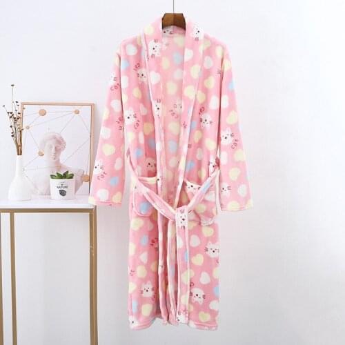 Cartoon Flannel Robes Women Print Bathrobe Autumn Winter Nightgowns Thicken Warm Long Robes Casual Sleepwear Homewear Plus Size