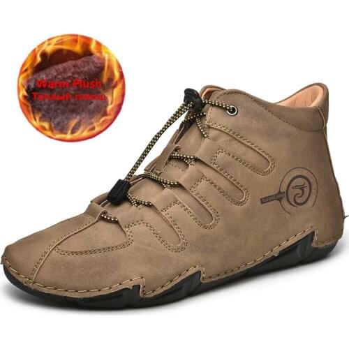 New Winter Keep Warm Boots Mens Leather Ankle Boots Warm Fur Mens Snow Boots Outdoor Non-slip Mens Motorcycle Boots Big 48