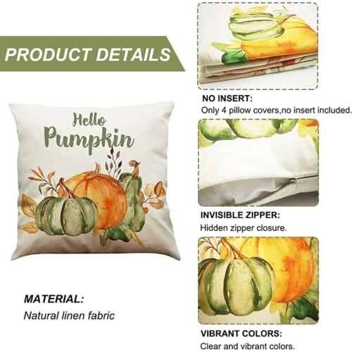Set of 4 Autumn Thanksgiving Pumpkin Home Decor Throw Pillowcase Harvest Cushion Case Fall Pillow Covers 18X18 Inch