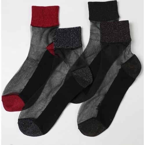 DONG AI 1 Pairs Womens Ladies sexy mesh silk socks lace high f emale transparent nylon short socks elasticity hosiery cool sox
