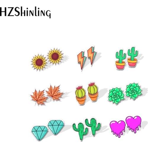 2021 New Desert Plant Stud Earring Cactus Succulents Sunflower Acrylic Resin Earrings Epoxy Handmade Jewelry Gifts Girl