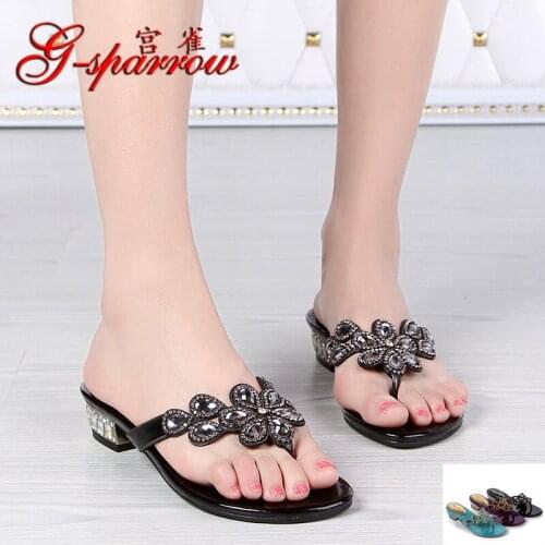 2018 Spring Summer New Leather Sandals Flip Flops Slippers With Rhinestones Large Size Flat Sandal Rome Clip Toe Shoes