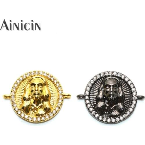 New Embossment Jesus Christ Head Connectors Rhinestone Crystal Setting Gold Gun Metal Findings Symbol of Christian Jewelry