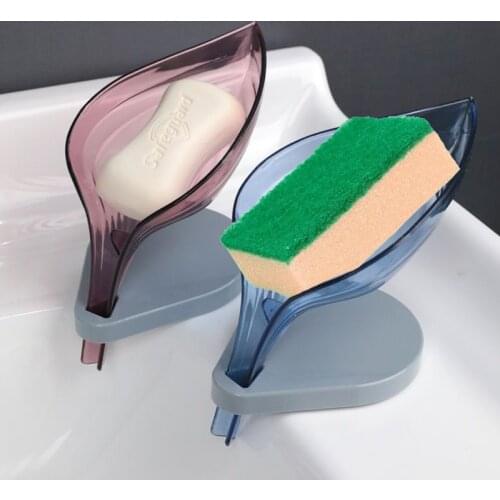 Leaf Shape Drain Soap Box Transparent Soap Dish Bathroom Soap Holder Bathroom Supplies Tray Gadgets Bathroom Accessories