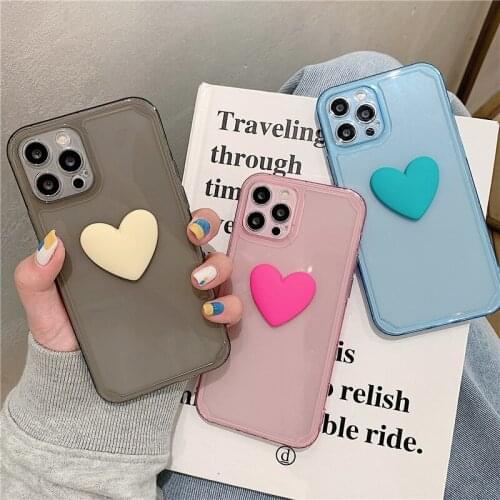 Transparent Simple Three-dimensional Love Heart Phone Case For iPhone 12 Pro Max 11 Pro Max X XR XS Max 7 8 Plus Car Back Cover