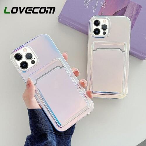 LOVECOM Luxury Card Holder Wallet Phone Case For iPhone 11 12 Pro Max XS Max X XR 7 8 Plus Soft Shockproof Laser Gradient Cover