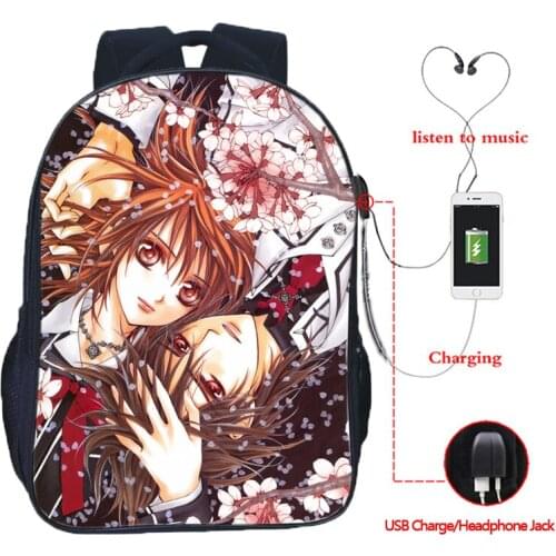 Vampire Knight USB Charge Backpack Students Schoolbags Book Rucksack Laptop Knapsack Mochilas for Teenage Kids Boys Girls Gifts