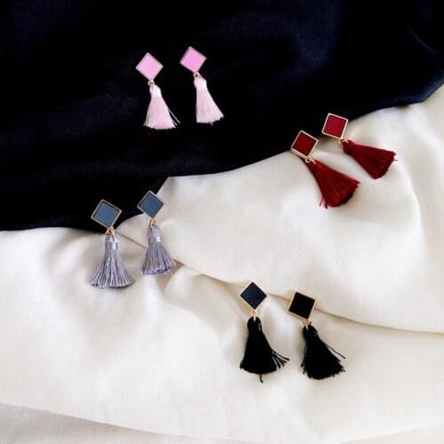 Geometric Tassel Earrings Women Traditional Qualitative Eardrop Contracted Leather Black Earrings For Woman Jewelry