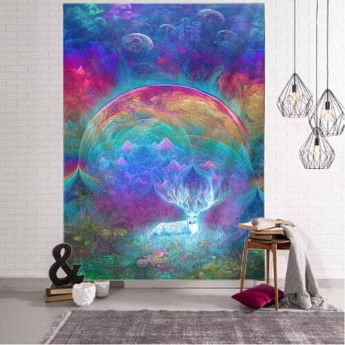 Fantasy elk print tapestry Nordic style wall hanging bohemian psychedelic home background wall decoration yoga mat beach mat