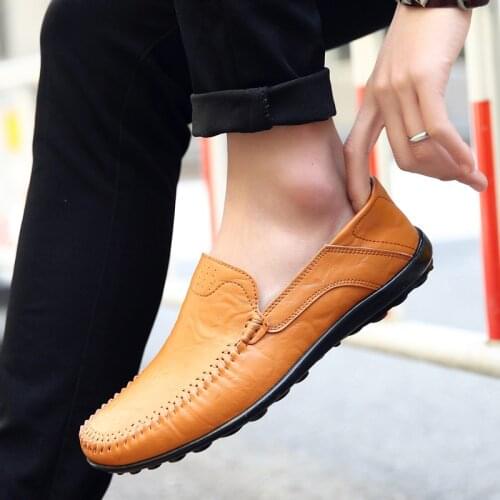 Genuine Leather Men Casual Shoes Italian Men Loafers Moccasins Slip On Mens Flats Breathable Hollow Out Male Driving Shoes