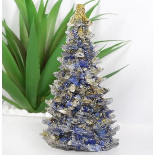 TUMBEELLUWA Mini Resin Christmas Tree Ornaments Natural Crystal Stone Gravel Minerals Home Decor Office Ornaments Christmas Gift