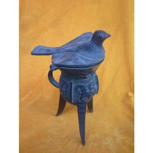 Unique Old Large Bronze goblet,With a lid,carving bird, wonderful design, Free Shipping