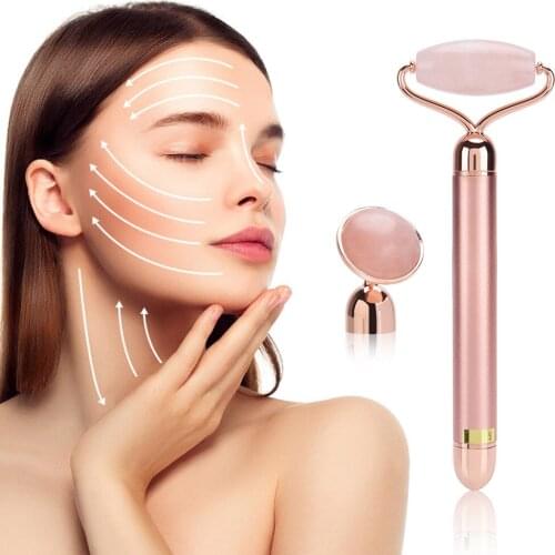 Vibrating Jade Roller - 2 in1Electric Facial Roller Massager for Face Natural Rose Quartz Jade Massager Neck face lift Skin tool