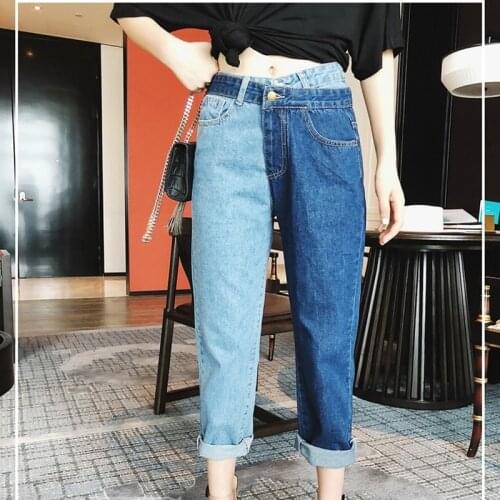 Vintage Black Boyfriend Jeans For Women stitching High Waist Denim Jeans Vintage Slim Mom Pencil Jeans Woman Denim Pants TA646