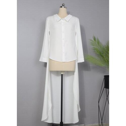 White Long Sleeved Shirts Women Irregular Tailoring Loose And Long Hem Turn-Down Collar Single Breasted Temperament Tops