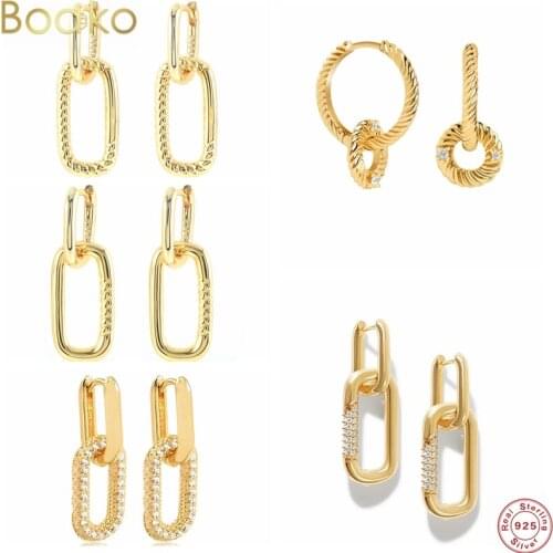 BOAKO S925 Sterling Silver Twisted Circle All-match Hoop Earrings Big Hoops For Women Crystal Circle Earring Loop Fine Jewelry
