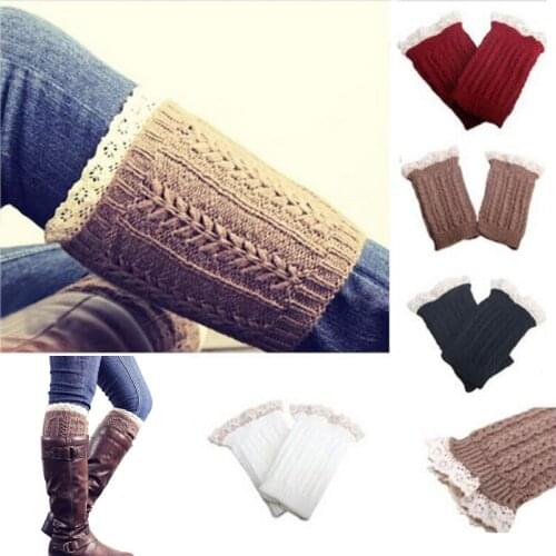 Women Winter Leg Warmers Down Boot Cuffs Lace Trim Gaiters Boot Socks Crochet Leg Warmers Short Knit Leg Girls