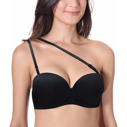 YANDW New Sexy Wedding Multiway Underwear Add 2 Cup Supper Padded Push Up Strapless Black Bras For Women 32 34 36 38 40 A B C D