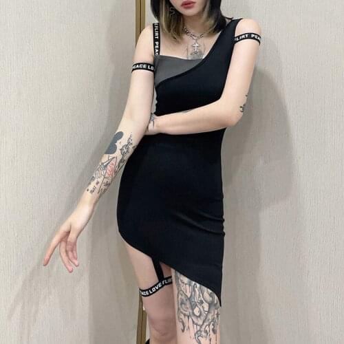 Fall new womens solid color slim high waist fashion irregular sling dress women