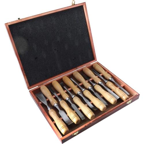 12pcs Carving Knife Set Root Wood Carve Chisels Super Hardwood Handle Chrome Vanadium Steel Woodworking Carving Tools