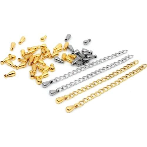 20pcs/lot 316L Stainless Steel Gold Color 3x6mm 3x7mm Water Drop End Bead for DIY Bead Findings Extender Chain Jewelry Making
