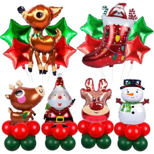 5pcs Christmas Balloons Santa Claus Snowman Socks Xmas Tree Balloon Stand Christmas Party Decoration Balloon Navidad 2021 Globos