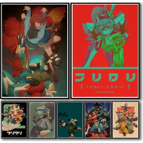 50 Designs Anime Flcl Kraftpaper Poster Home Decal Art Painting Funny Wall Sticker for Coffee House Bar