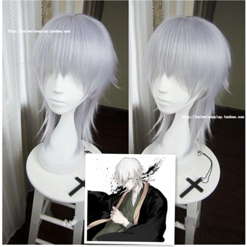 Anime Bungo Stray Dogs Fukuzawa Yukichi Silvery White Heat Resistant Cosplay Costume Wig +Wig Cap