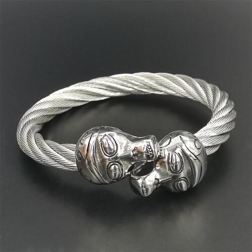 Man woman titanium steel skull bracelet stainless steel wire rope jewelry