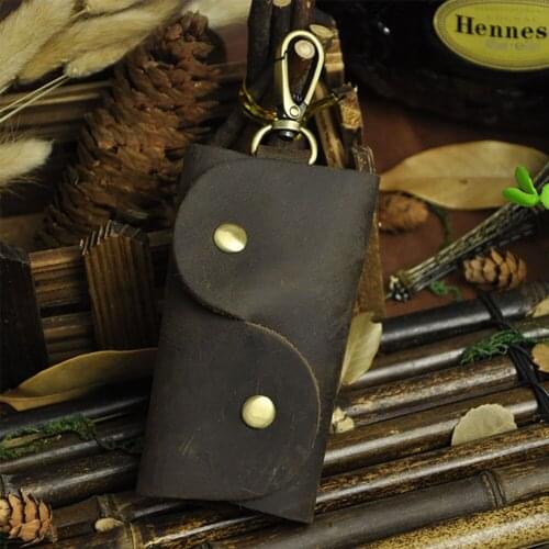 Unisex Genuine Leather Car Key Bags Holder Keyring Keychain Covers Pouch Vintage Women Men Crazy Horse Cowhide Housekeeper Key