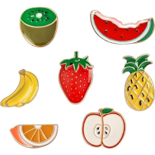 Fruit Pins Brooch Banana Strawberry Watermelon Kiwi Apple Orange Pineapple Brooch For Women Men Enamel Metal Badge Pins Jewelry