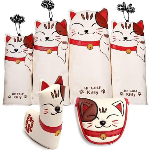 Cat PU Leather Kitty Embroidery Golf Club Head Covers for Driver Fairway Woods Hybird Blade Mallet Irons Putter