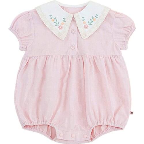 Baby Girls Pink Rompers Newborn Toddler Embroidered Jumpsuit Infant One Piece Cotton Flower Baby Girl Romper Summer Kids Clothes