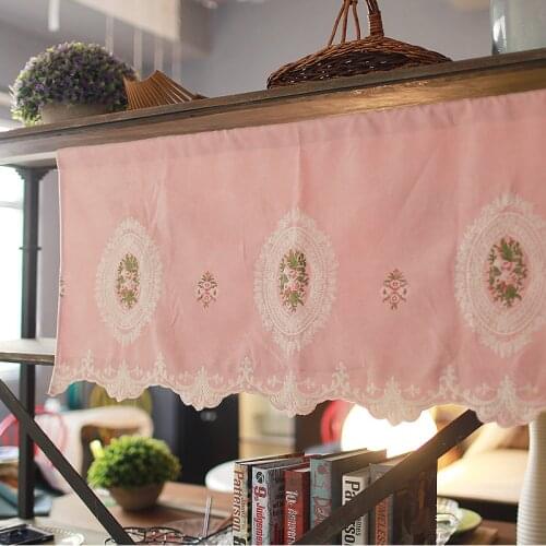 DUNXDECO Short Curtains For Kitchen French Door Half Cortinas Garden Rose Embroidery Rideau Romantic Window Blind Decor 100x45CM