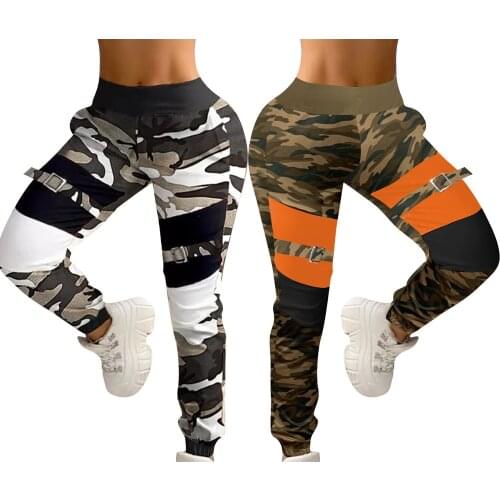 Womens workout camouflage military harem cargo jeans denim overalls beam baggy trousers ladies loose multi-pocket trousers