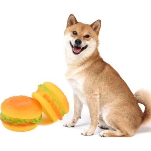 Hamburger Dog Sounding Toys Rubber Dog Ball For Puppy Dog Toys For Pet Large Dogs Tooth Cleaning Snack Ball Toy For Pet Products