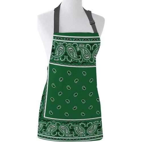 Classic Green Bandana Print Apron Print Unisex Kitchen Bib with Adjustable Neck for Cooking Gardening