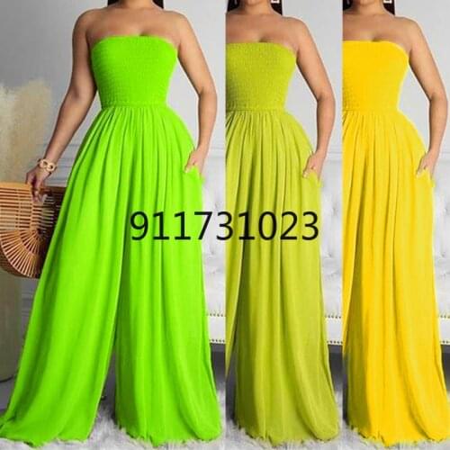 Spring Summer 2021 New Women Elegant Romper 3XL 4XL 5XL Plus Size Wide-leg Jumpsuit Sexy Strapless Solid Color Pocket Playsuits