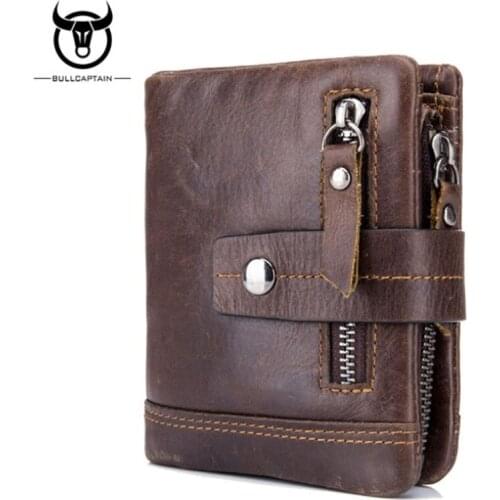 BULL CAPTAIN Cow Leather Men Wallet Fashion Coin Pocket Brand Trifold Multifunction Men Purse High Quality Male Card ID Holder