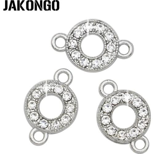 JAKONGO Silver Color Crystal Round Circle Connectors for Jewelry Making Bracelet Jewelry Findings Accessories 13x9mm 5pcs/lot