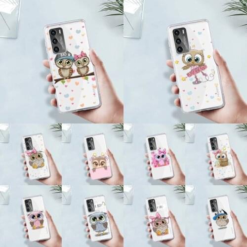 Cute Owl Lover Cartoon Phone Case Transparent For Huawei MATE P 40 30 20 10 pro plus lite X 5G Soft TPU Clear Mobile bags