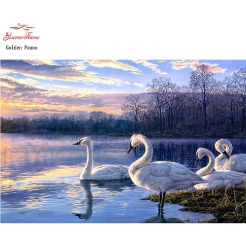 Golden Panno,DIY DMC 11CT 14CT completely Cross stitch Animal Swan kits embroidery needlework wall decoration 08