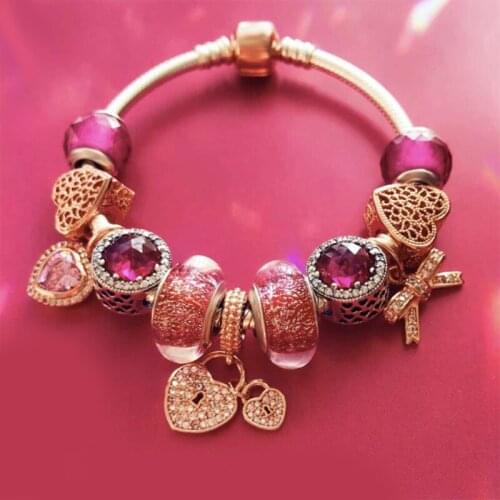 XIAOYI 2020 New S925 Spring rose-colored glazed heart-shaped pendant bow DIY is suitable for wedding gift bracelets fashion