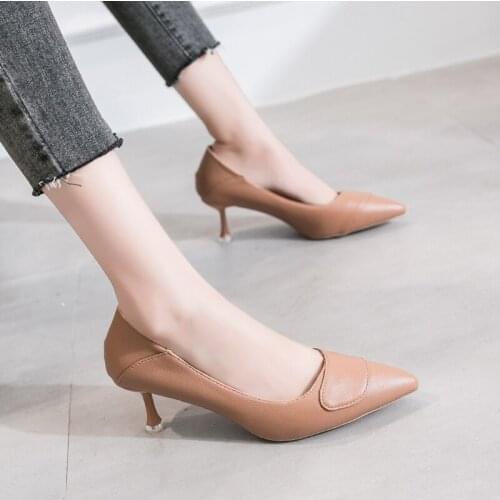 New Women Pumps High Thin Low-heeled Pointed Toe Solid Shallow Fashion Sexy Ladies Women Shoes Female High Heel Pumps W32-19