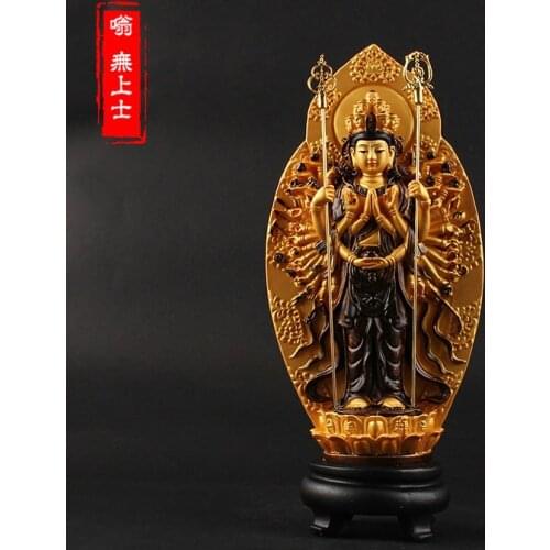Wholesale Buddha supplies 19CM HOME Family efficacious protective-Talisman Thousand-hand Bodhisattva gilding statue Decoration